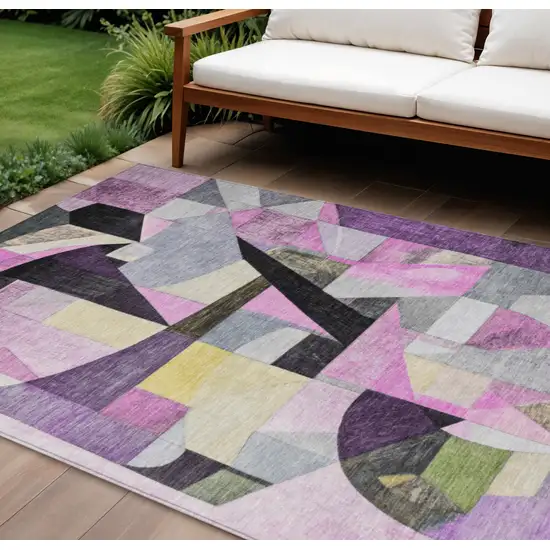 Purple Black And Lavender Abstract Washable Indoor Outdoor Area Rug Photo 2