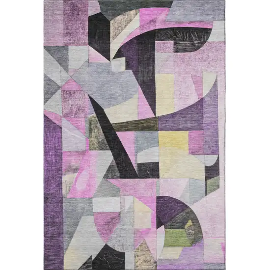 Purple Black And Yellow Abstract Washable Area Rug With UV Protection Photo 3