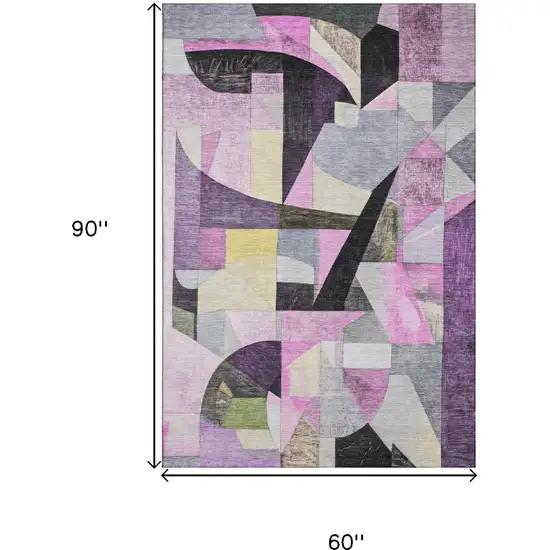 Purple Black And Yellow Abstract Washable Area Rug With UV Protection Photo 9