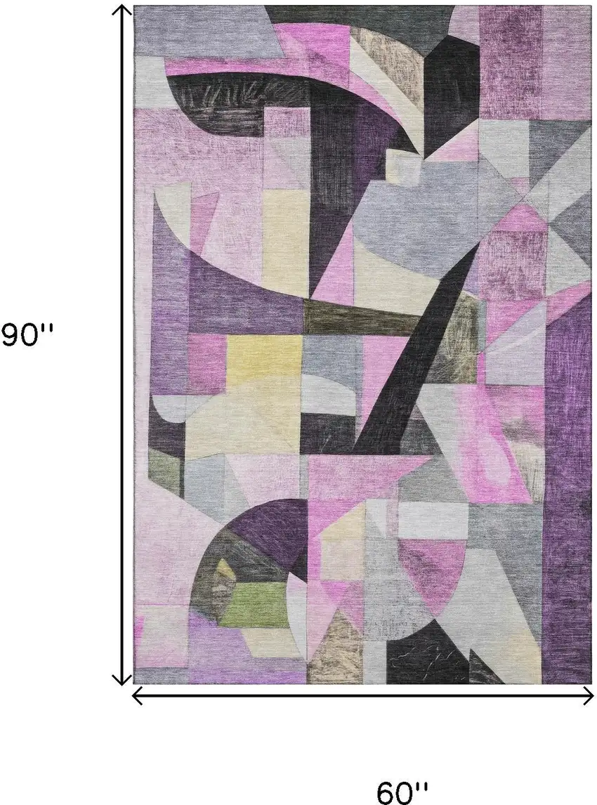 Purple Black And Yellow Abstract Washable Area Rug With UV Protection Photo 9