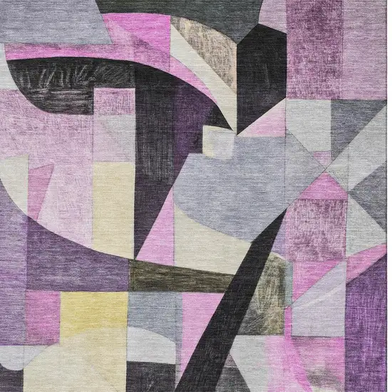 Purple Black And Yellow Abstract Washable Area Rug With UV Protection Photo 2