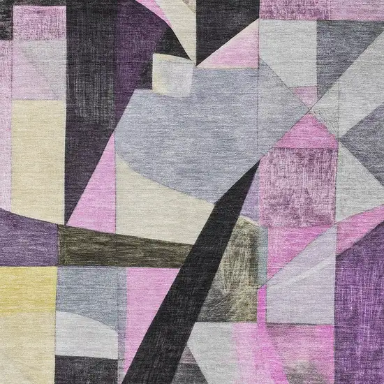 Purple Black And Yellow Abstract Washable Area Rug With UV Protection Photo 2