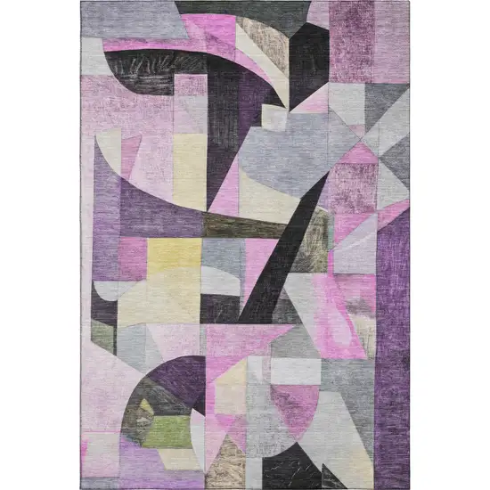 Purple Black And Yellow Abstract Washable Area Rug With UV Protection Photo 1