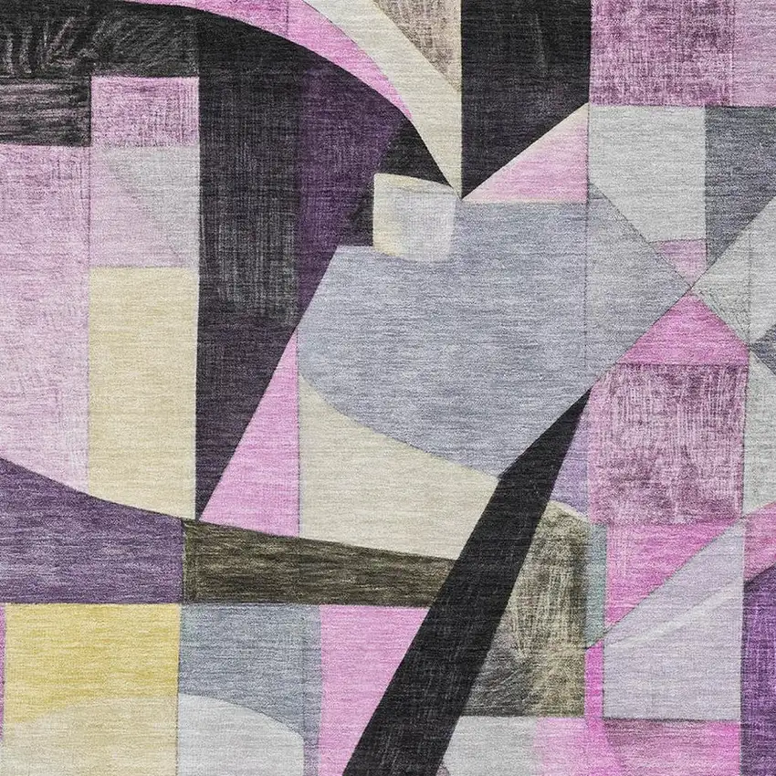 Purple Black And Yellow Abstract Washable Area Rug With UV Protection Photo 2