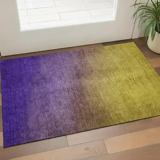 Purple Blue And Gold Ombre Washable Area Rug With UV Protection Photo 1
