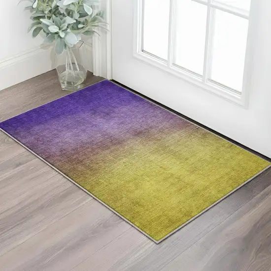 Purple Blue And Gold Ombre Washable Area Rug With UV Protection Photo 2