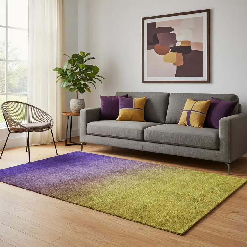 Purple Blue And Gold Ombre Washable Area Rug With UV Protection Photo 1