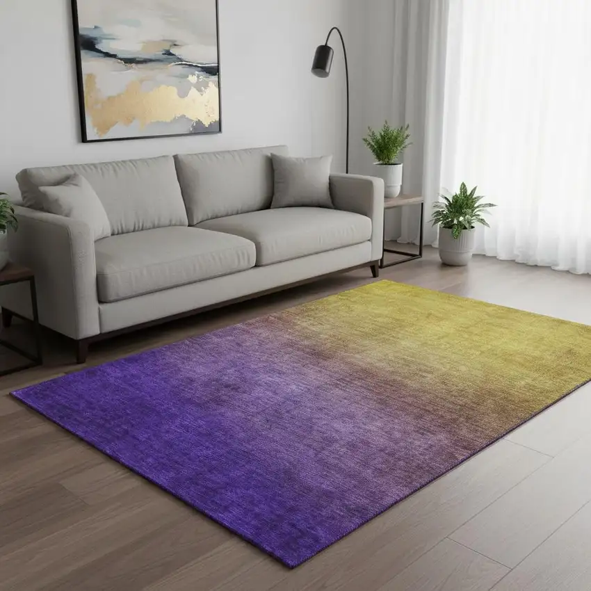 Purple Blue And Gold Ombre Washable Area Rug With UV Protection Photo 2