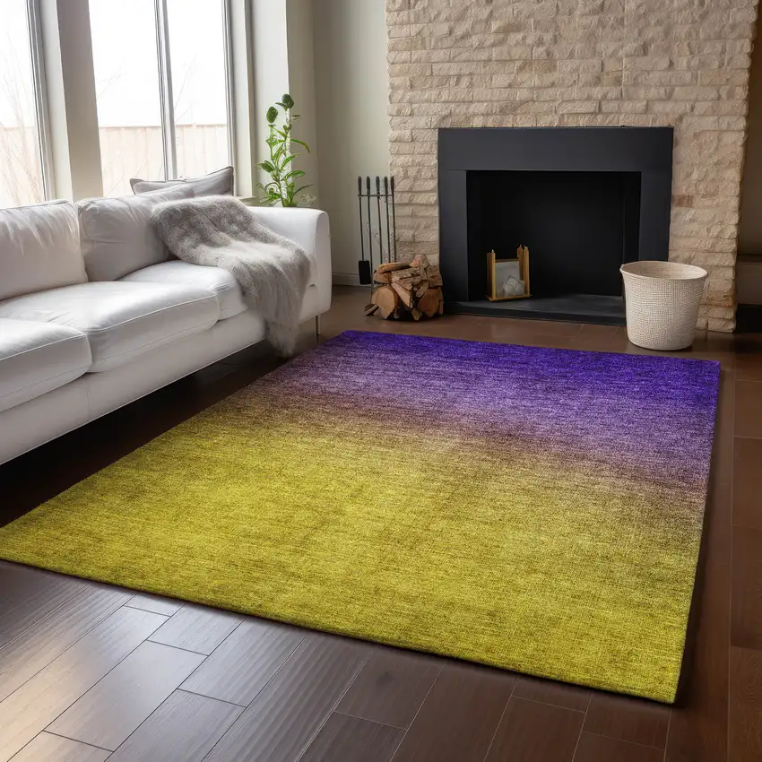 Purple Blue And Gold Ombre Washable Area Rug With UV Protection Photo 4