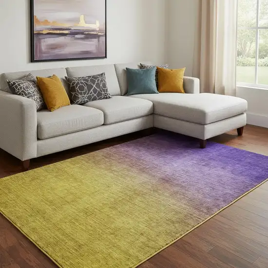 Purple Blue And Gold Ombre Washable Area Rug With UV Protection Photo 1