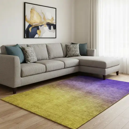 Purple Blue And Gold Ombre Washable Area Rug With UV Protection Photo 1