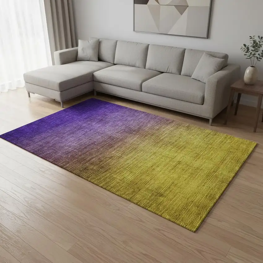 Purple Blue And Gold Ombre Washable Area Rug With UV Protection Photo 2