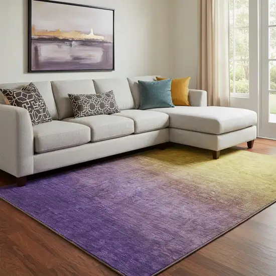 Purple Blue And Gold Ombre Washable Area Rug With UV Protection Photo 1