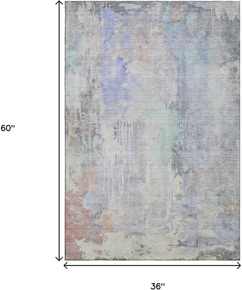 Purple Blue And Gray Abstract Washable Area Rug With UV Protection Photo 3