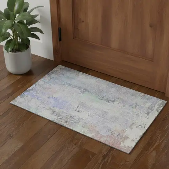 Purple Blue And Gray Abstract Washable Area Rug With UV Protection Photo 1