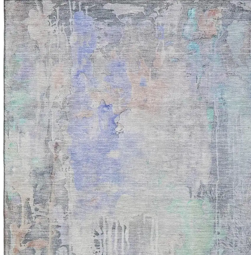 Purple Blue And Gray Abstract Washable Area Rug With UV Protection Photo 2