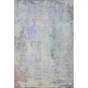 Photo of Purple Blue And Gray Abstract Washable Area Rug With UV Protection