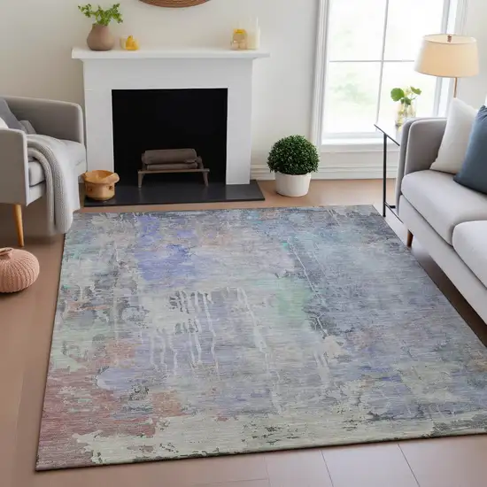 Purple Blue And Gray Abstract Washable Area Rug With UV Protection Photo 4