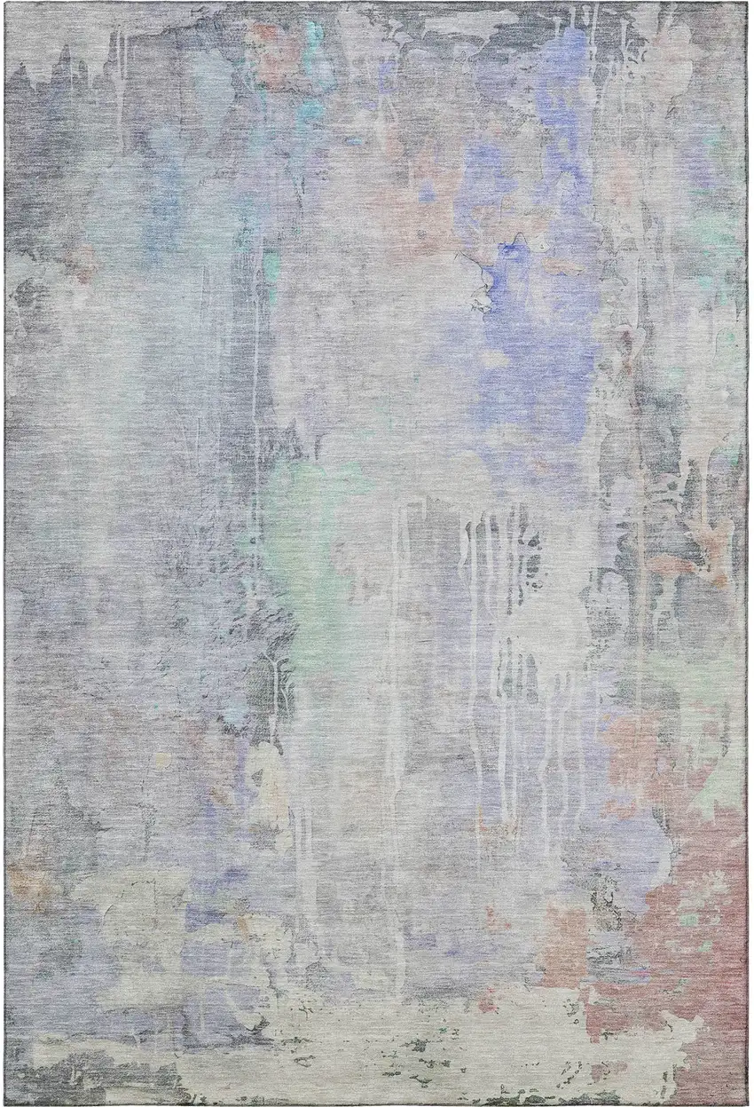 Purple Blue And Gray Abstract Washable Area Rug With UV Protection Photo 3