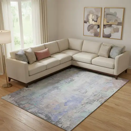 Purple Blue And Gray Abstract Washable Area Rug With UV Protection Photo 2