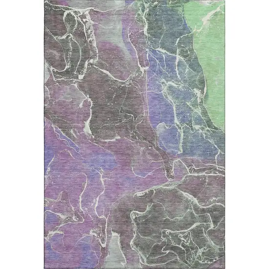 Purple Blue And Green Abstract Washable Area Rug With UV Protection Photo 1