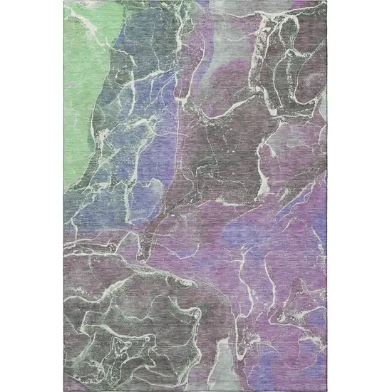 Purple Blue And Green Abstract Washable Area Rug With UV Protection Photo 3