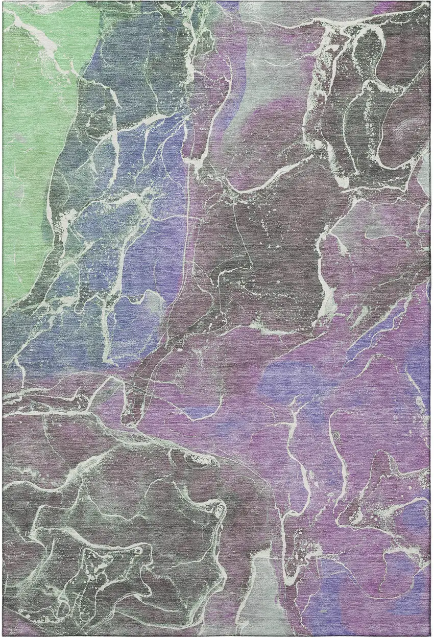 Purple Blue And Green Abstract Washable Area Rug With UV Protection Photo 3