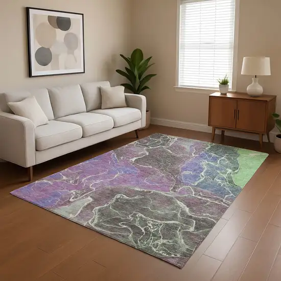 Purple Blue And Green Abstract Washable Area Rug With UV Protection Photo 4