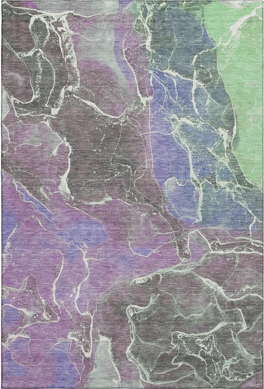 Purple Blue And Green Abstract Washable Area Rug With UV Protection Photo 1