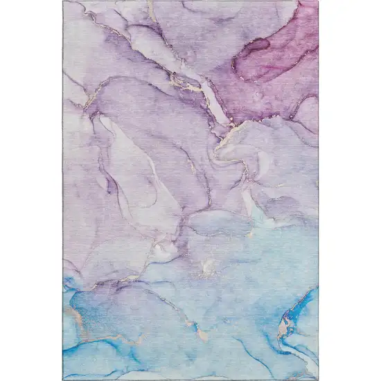 Purple Blue And Ivory Abstract Washable Area Rug With UV Protection Photo 1