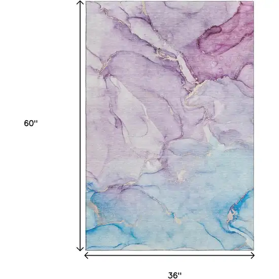 Purple Blue And Ivory Abstract Washable Area Rug With UV Protection Photo 3