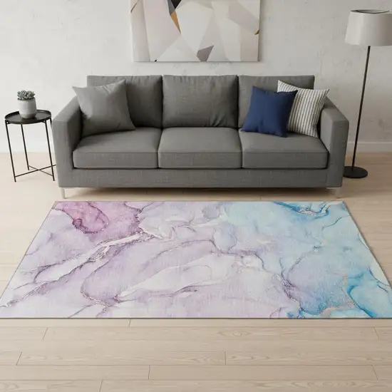 Purple Blue And Ivory Abstract Washable Area Rug With UV Protection Photo 2