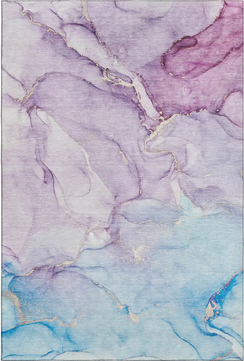Purple Blue And Ivory Abstract Washable Area Rug With UV Protection Photo 1