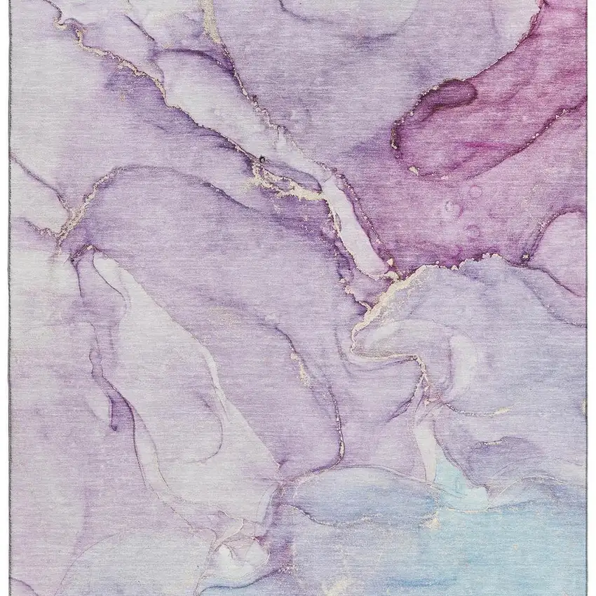 Purple Blue And Ivory Abstract Washable Area Rug With UV Protection Photo 4
