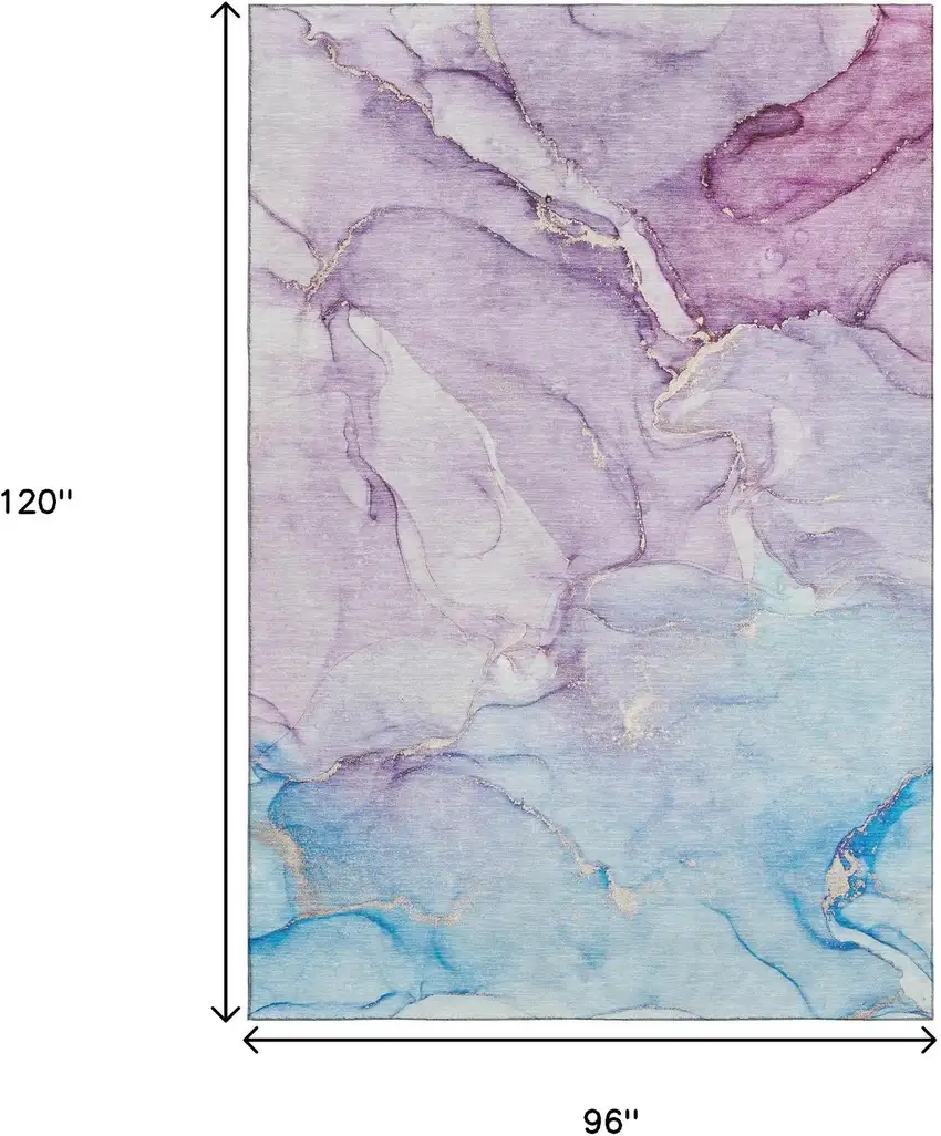 Purple Blue And Ivory Abstract Washable Area Rug With UV Protection Photo 7