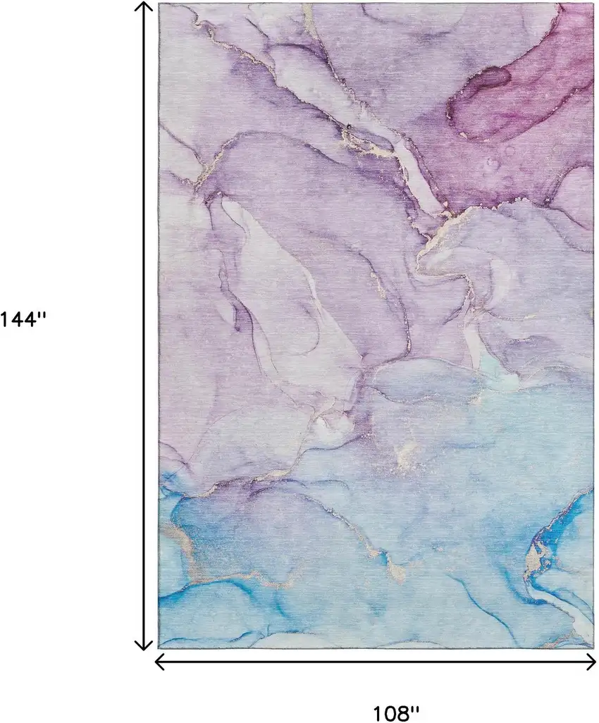 Purple Blue And Ivory Abstract Washable Area Rug With UV Protection Photo 7