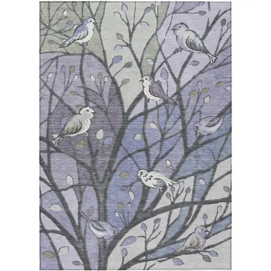 Purple Blue And Sage Botanical Leaves Washable Indoor Outdoor Area Rug Photo 2