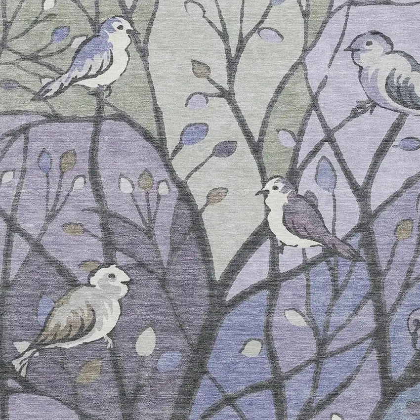 Purple Blue And Sage Botanical Leaves Washable Indoor Outdoor Area Rug Photo 7