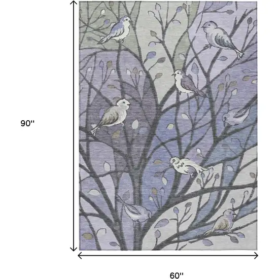 Purple Blue And Sage Botanical Leaves Washable Indoor Outdoor Area Rug Photo 3