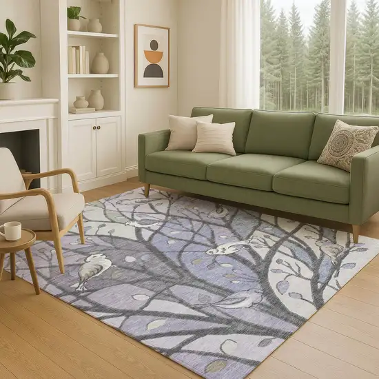 Purple Blue And Sage Botanical Leaves Washable Indoor Outdoor Area Rug Photo 8