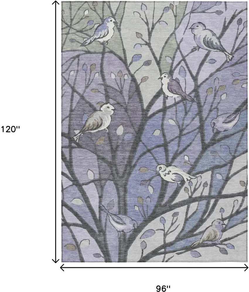 Purple Blue And Sage Botanical Leaves Washable Indoor Outdoor Area Rug Photo 3