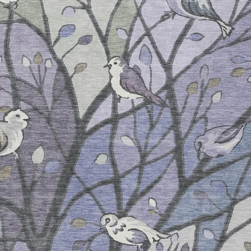 Purple Blue And Sage Botanical Leaves Washable Indoor Outdoor Area Rug Photo 7