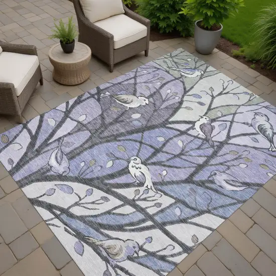 Purple Blue And Sage Botanical Leaves Washable Indoor Outdoor Area Rug Photo 8