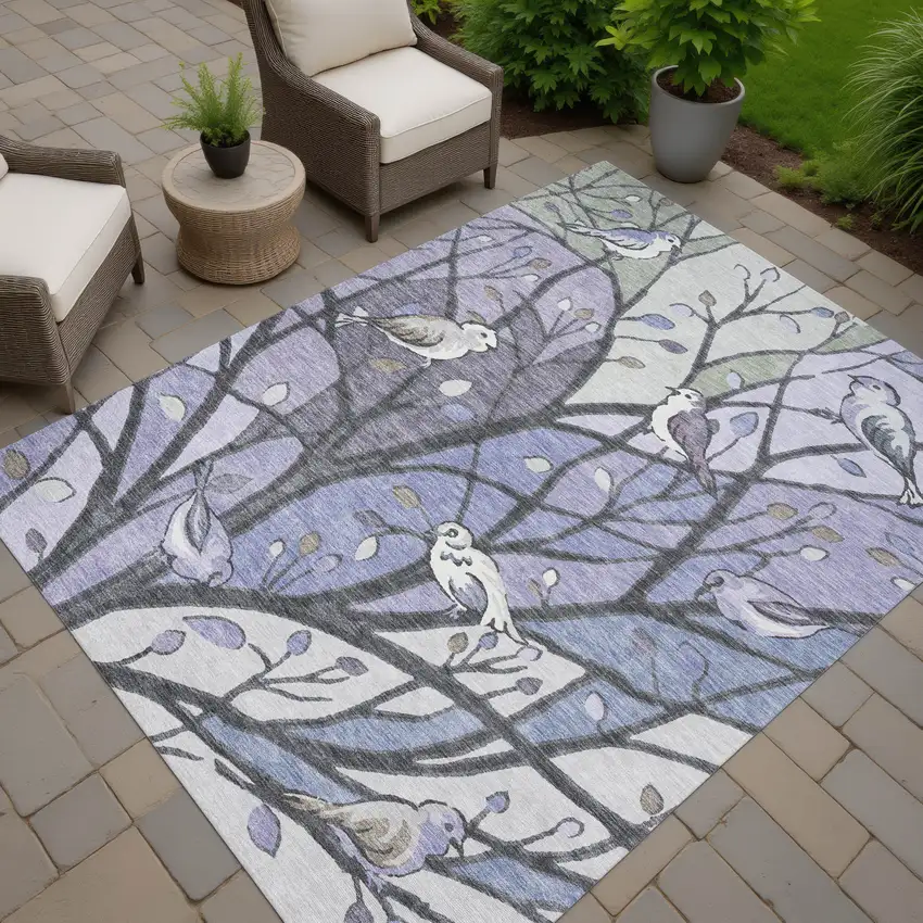 Purple Blue And Sage Botanical Leaves Washable Indoor Outdoor Area Rug Photo 8