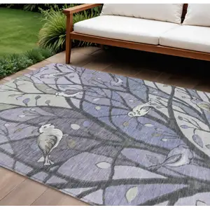 Photo of Purple Blue And Sage Botanical Leaves Washable Indoor Outdoor Area Rug