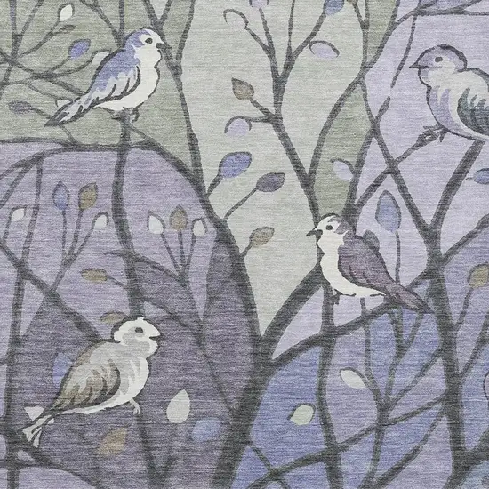 Purple Blue And Sage Botanical Leaves Washable Indoor Outdoor Area Rug Photo 7