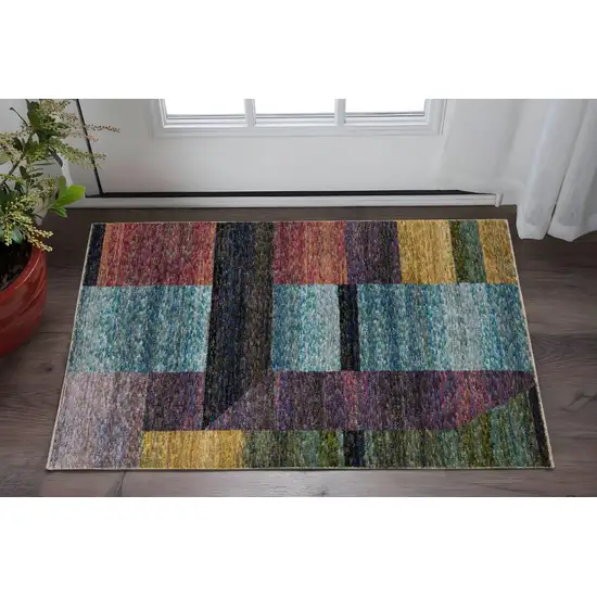 Purple and Red Geometric Power Loom Area Rug Photo 1