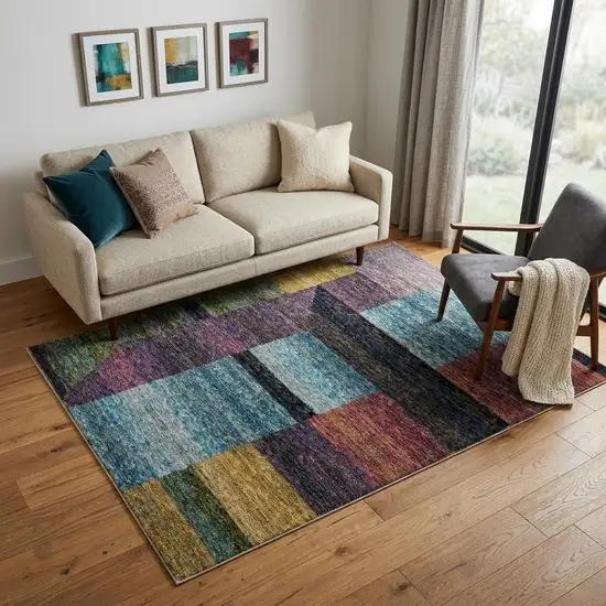 Purple and Red Geometric Power Loom Area Rug Photo 1