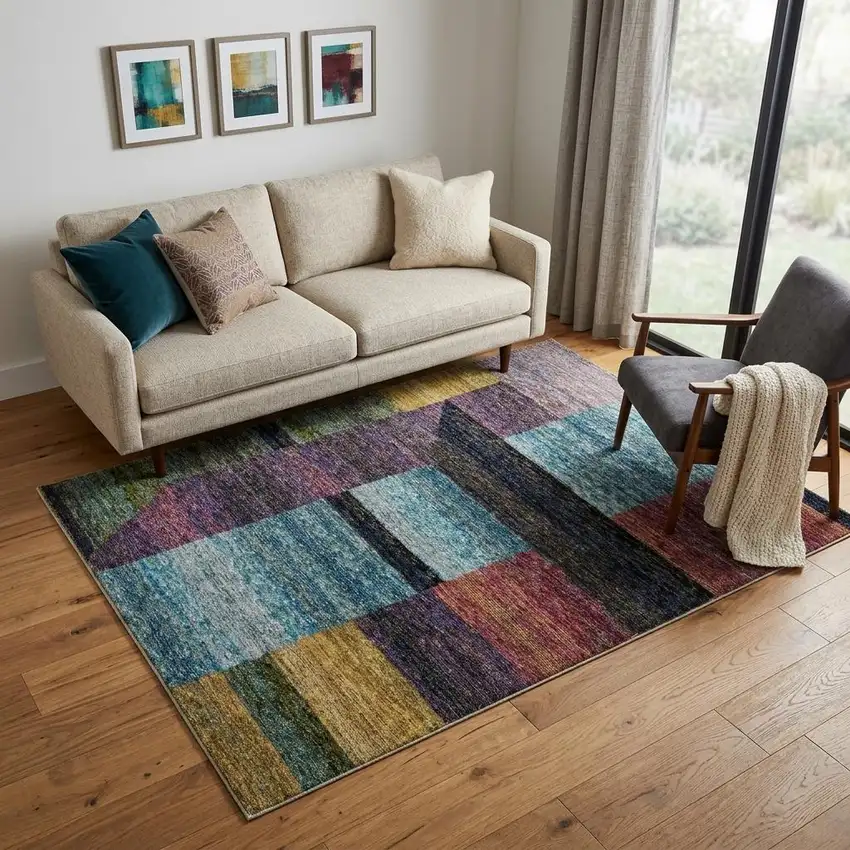 Purple and Red Geometric Power Loom Area Rug Photo 1