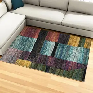 Photo of Purple Blue Teal Gold Green Red And Pink Geometric Power Loom Stain Resistant Area Rug